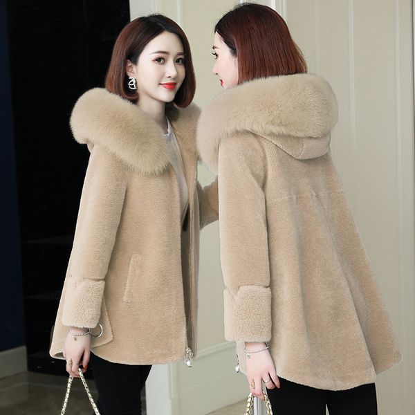 

new women's clothing 2021 chenille winter coat haining lambskin integrated fox fur of elegant short noble women fjn7, Black