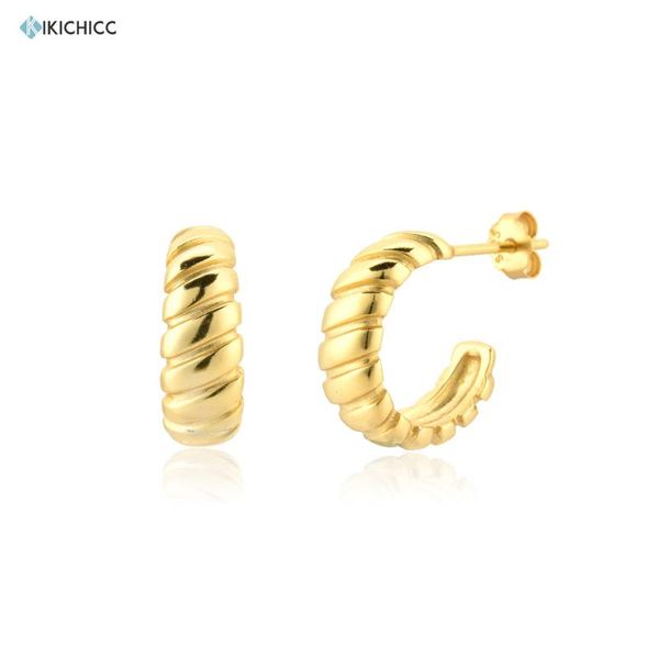 

hoop & huggie kikichicc 925 sterling silver 10.5mm screw twist piercing clips earring party pendiente luxury wedding rock punk, Golden;silver