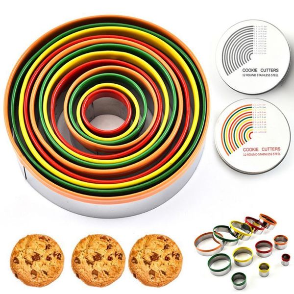 

baking & pastry tools 12pcs round cookie cutter circle biscuits cutters with storage tin dough donut fondant accessories kitchen