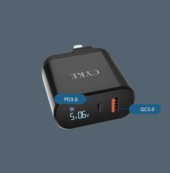 

pd3.0 + qc3.0 18w fast charge charger suitable for iphone 12 mobile phone folding digital display quick charging head 2 colors