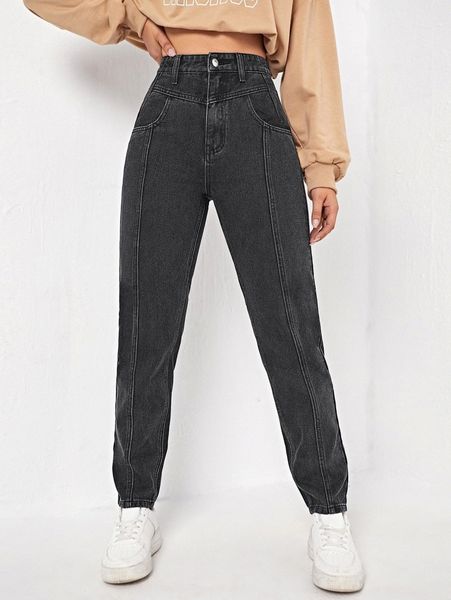 

seam front high waist jeans o6wf#, Blue