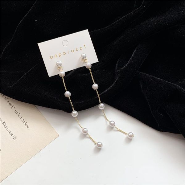 

stud web celebrity temperament with fashionable joker contracted long pearl tassel earrings sen is sweet fairy maiden, Golden;silver
