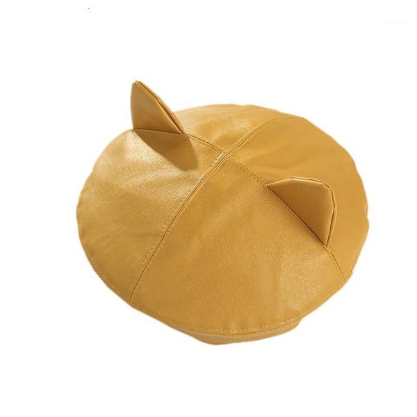 

berets japanese women girls cute cat ears beret cap faux leather solid color painter student adjustable vintage classic octagonal hat1, Blue;gray
