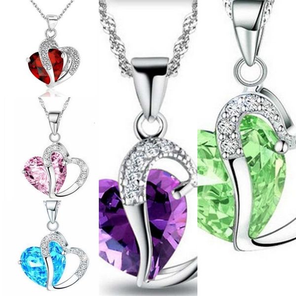 

fashion pendant chain heart crystal women rhinestone silver necklace jewelry 10 color length 17.7\vct7