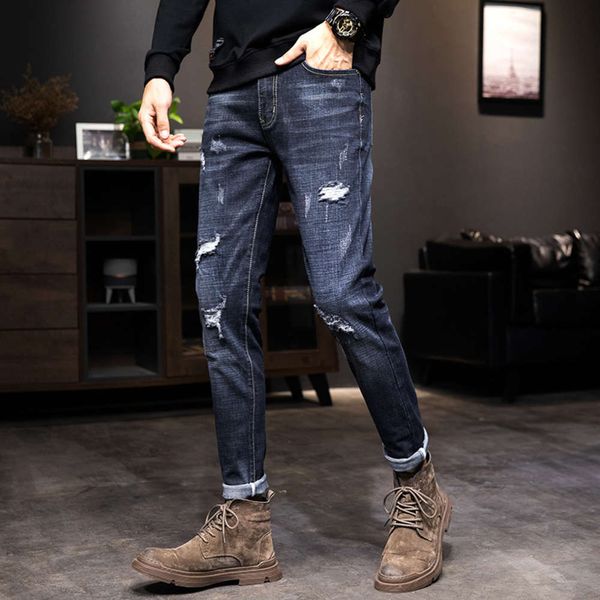 

slim fit jeans men's spring and autumn blue trend pants