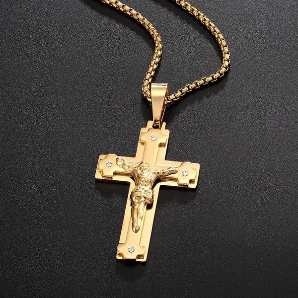 

new necklace for men jesus christ crucifix men's necklace gold cross religious pendant necklace with chain fashion jewelry, Silver