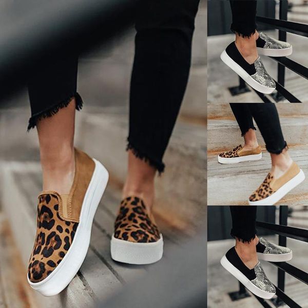 Leopard Flats Shoes Mulheres Casual Plataforma Sapatos Mulher Moda Moda Snakeskin Lona Romana Sapata Senhoras Rodada Toe Lazy