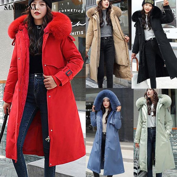 

2020 new autumn winter jacket hooded women coat elegant solid color long jackets female parka warm casual thick fashion overcoat1, Black