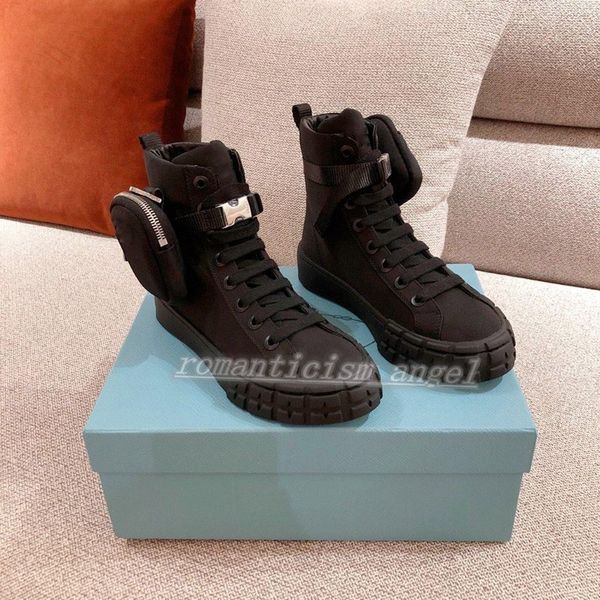 

2021 new mens luxe design shoes wheel re-nylon high shoes women sneakers with bag white black lace-up flat trainers size 35-45, Black;red