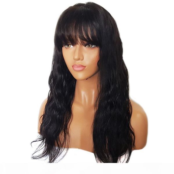 

full lace human hair wig wavy wave natural wave pre-plucked hairline brazilian virgin hair 150% density lace front wig with baby hair, Black;brown