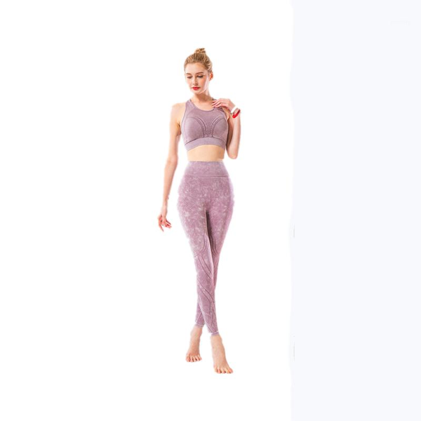 

yoga outfits women's suit 2-piece seamless sports bra printing back underwear fitness hip lifting tight pants set1, White;red