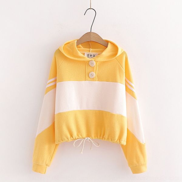 

66zvh contrast women's stitching pullover hooded sweater color autumn pullover sweatersweaterclothing 2020 new women's short loose, Black