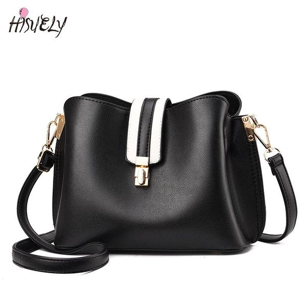 

hisuely new women pu leather handbags designer black bucket vintage shoulder bags messenger bag bg127