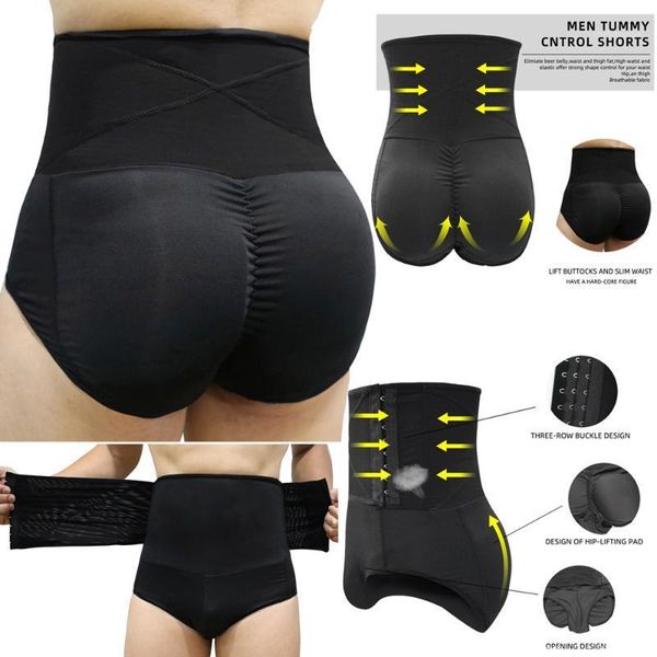 

s-6xl padded bulifter panty body shaper fake hip tummy control underwear plus size shaper underwear men boxer boxershorts men1, Black;brown