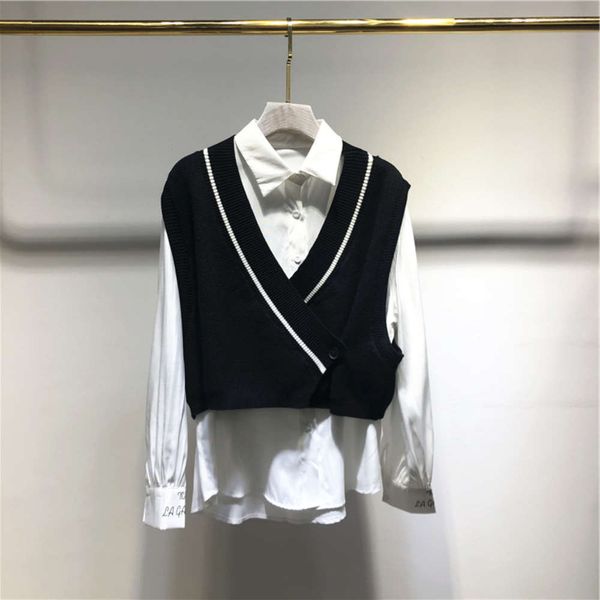 

high end temperament autumn and winter 2020 new foreign style personality versatile white shirt female v-neck vt suit korean fashion