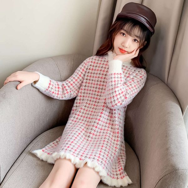 

sweater mink children's new 2020 foreign sle autumn and winter cloth big girls' thickened medium length bottom coat exsx, Blue