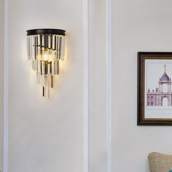 

gold/black modern wall sconce light crystal wall luxury creative warm hallway bedroom bedside lamp