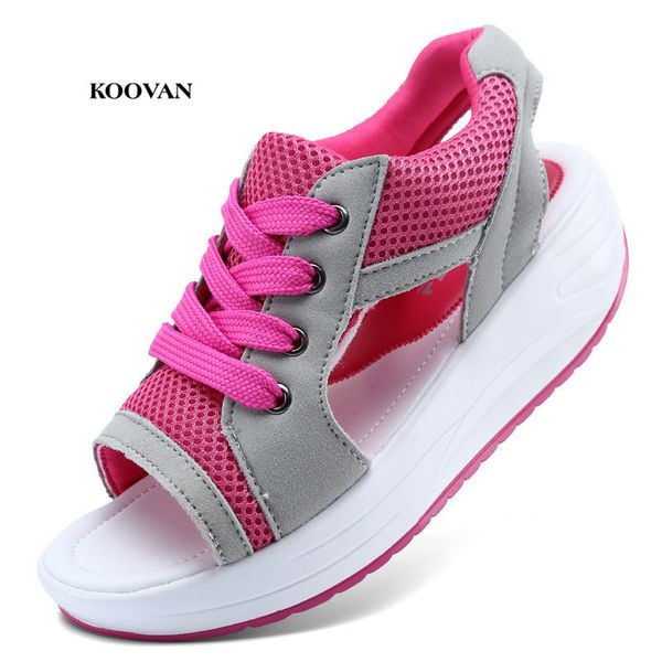 

koovan women sandals 2020 summer shake thick bottom women's sandals cake lace sandals beach students shoes 43 y200702, Black