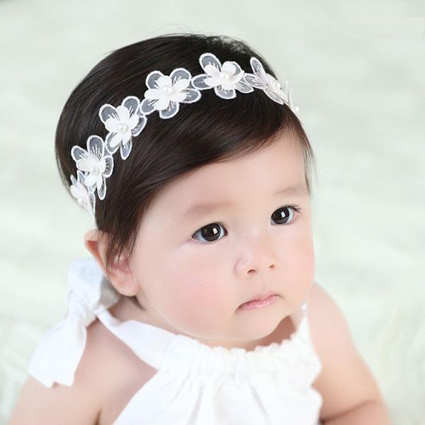 

hair accessories 10pcs fashion cute pear flower girls lace hairbands solid kawaii gauze floral born soft headbands headwear, Slivery;white