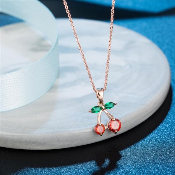 

pendant necklaces fashion exquisite fruit red cherry necklace femme charm gold silver color clavicle chain for women bijoux