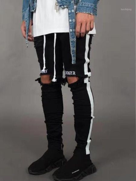 

2020 men stylish ripped jeans pants biker skinny slim straight frayed denim embroider new fashion skinny jeans men s-3xl1, Blue