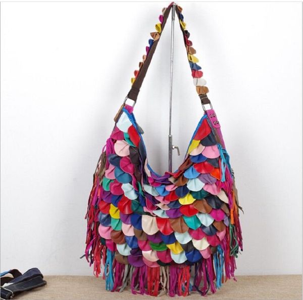 

casual totes bags for women panelled cow leather tassel big hand bag woman brand handbags female shoulder crossbody bags