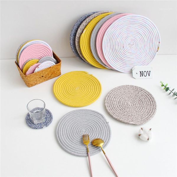 

handmade cotton rope placemat hand woven table mats napkin tableware drink cup insulation pad kitchen dinner home decor1