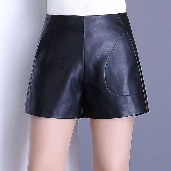 

winter fall fashion women's high waisted 3xl 4xl black pu leather , autumn spring casual female woman slim shorts, White;black
