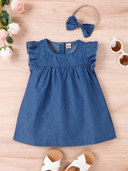 

baby ruffle armhole smock dress with headband she, Red;yellow