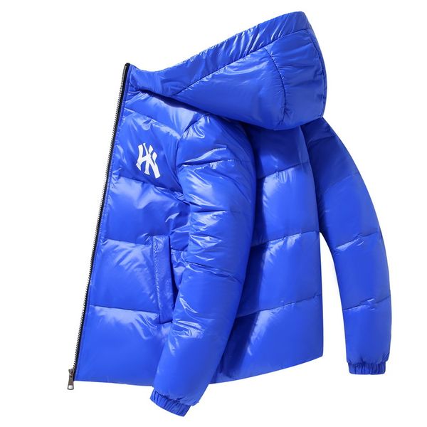 

shiny solid color down jacket men's casual printing thickening zipper light and thin basic winter for young men women, Black