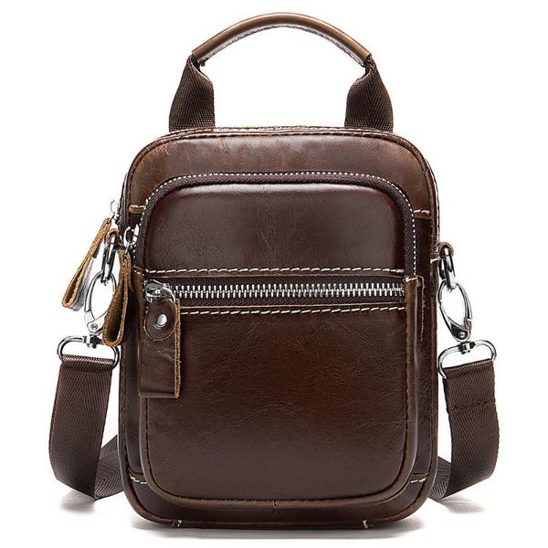 

mens shoulder genuine leather bag vintage waist pack wearing belt phone small pocket male casual business messenger bag handbag