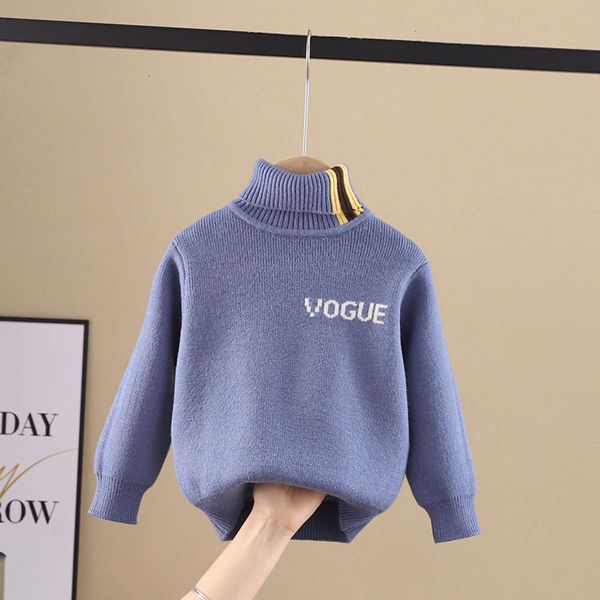 

clothing 2020 winter new children's korean sweater boy's all in one cashmere letter high collar versatile knitting bottom coat hk3, Blue
