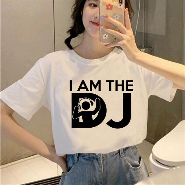 

summer new funny cool dj letter t shirt printed chic harajuku neck casual retro womens fashion t shirt, White