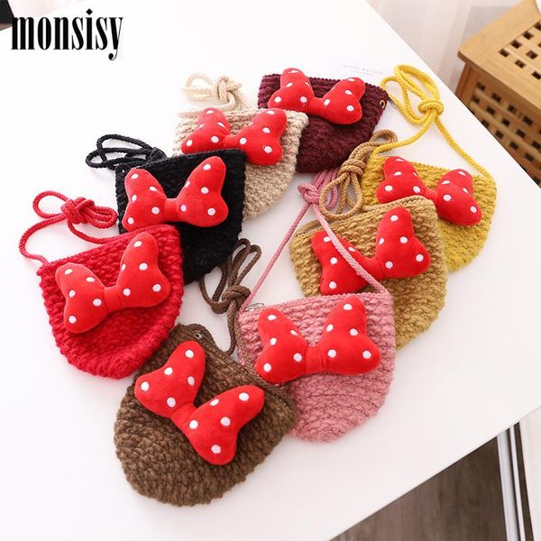 

monsisy 2020 winter baby girl purse and handbag children small change pouch kid mini crossbody bag toys gift cute mouse bow bags, White
