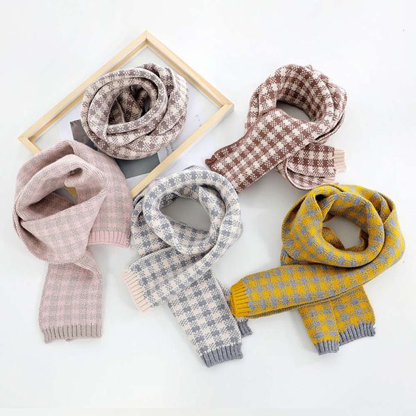

in new children's scarf plaid knitted winter, Red;brown