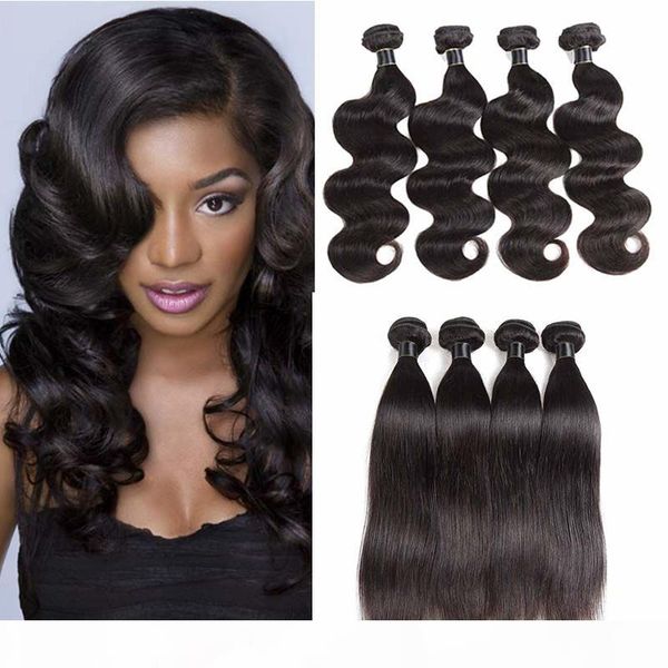 

4 bundles deals brazilian virgin hair straight 8a grade unprocessed virgin human hair 100% brazilian hair weave body wave natural color, Black