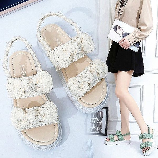 

ankle-wrap korean bow platform sandals 3cm increasing 04, Black