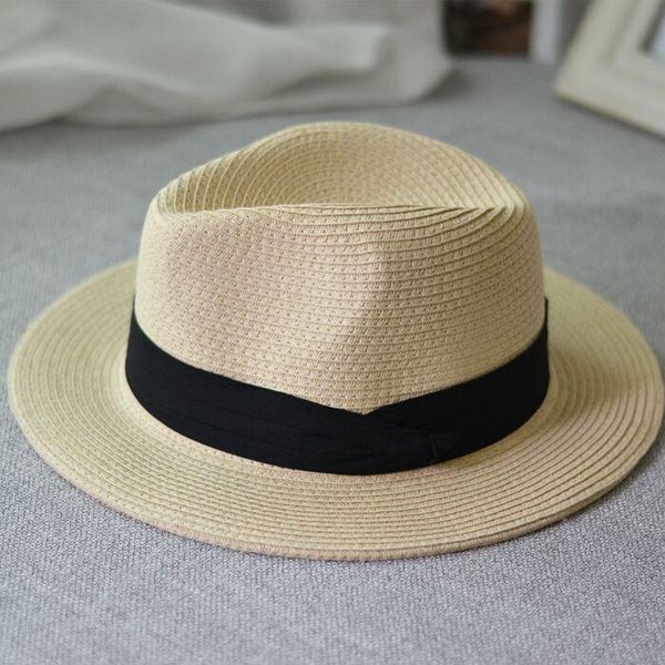 

jiangixhuitian 2020 summer sun hat casual vacation panama straw hat women wide brim beach jazz men hats foldable chapeau qylqtw, Black;white
