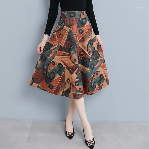 

neophil 2020 women winter fashion casual printed midi skirts wool suede thick plus size 4xl slim flare skirt mujer faldas s91131, Black