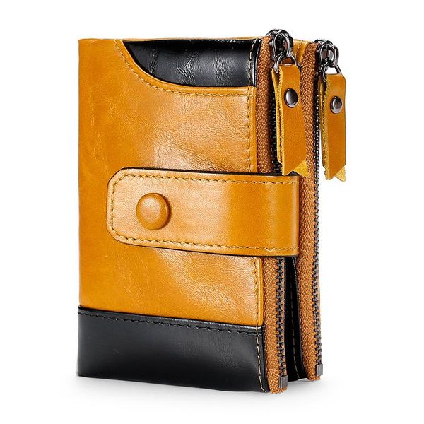 

panelled new mens wallet leather genuine clutch purse double zipper short wallet man anti-theft fahsion slim, Red;black