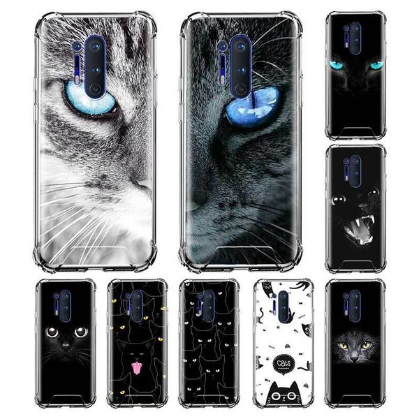 

airbag anti fall for oneplus nord z 8 7 7t pro 5g 8pro 7pro fundas capas mobile housing cases black cat staring eye