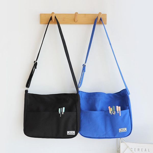 

black blue cotton canvas eco shopping tote cross body strap messenger bag mxa-204