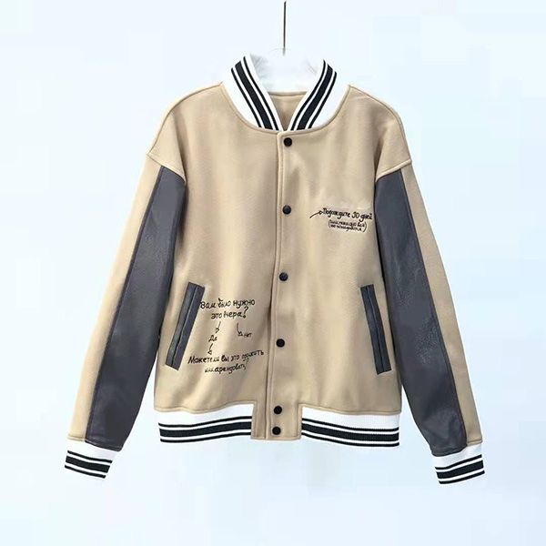 

2022 casual bear embroidery bomber jacket men women round collar pocket spliced baseball jackets korean style streetwear loose coats, Black;brown