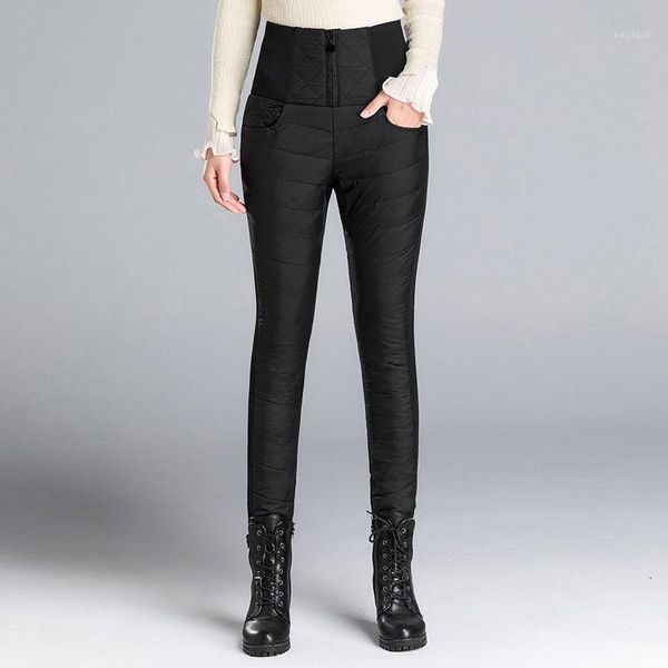 

high waisted down pants for women wear thickened warm down cotton pants for winter show thin white duck women1, Black;white