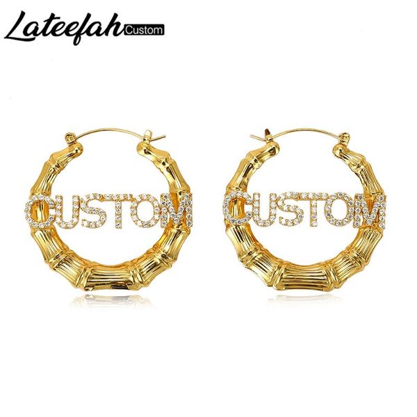 

hoop & huggie lateefah personality name zirconia circle earrings hip hop exaggerated earring letters ladies gift party daily jewelry, Golden;silver