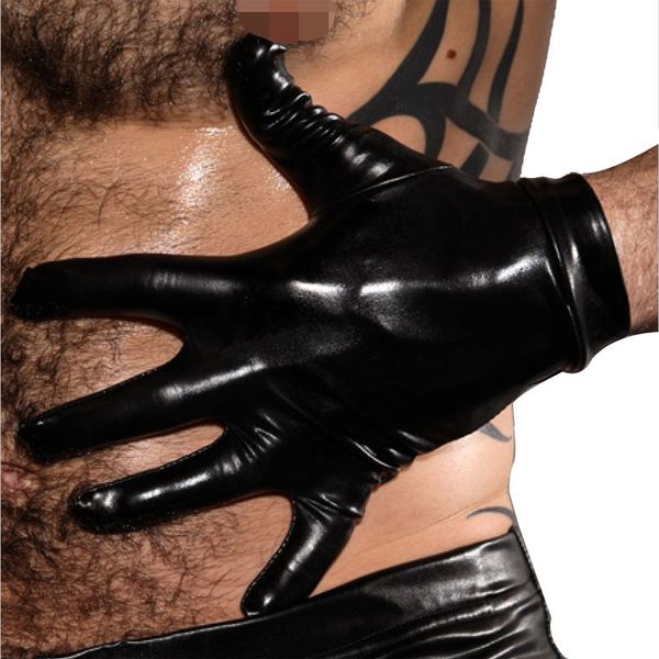 

fashion patent leather men and women black gloves nightclub bar stage club performance glove, Blue;gray