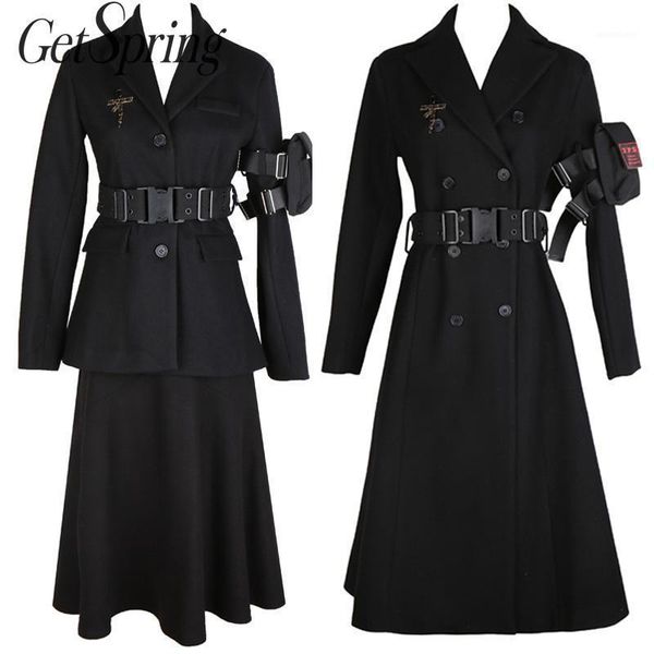 

getspring women woolen coat long sleeve double breasted winter woolen jacket all match black loose long overcoat autumn winter1