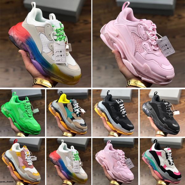 

2021 new bubble midsole men women green black white triple-s casual sneakers increasing leather dad 36-45, White;red
