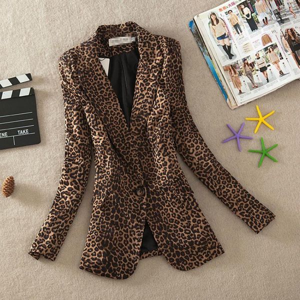 

women blazers and jackets slim long leopard suit fashion large size one button temperament office ladies suit women's jacket1, White;black