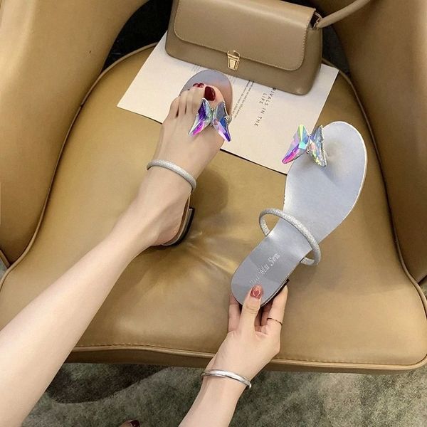 

cootelili 2020 slippers women shoe flats summer women slippers fashion butterfly decoration 3cm heel slip on casual #dv0i, Black